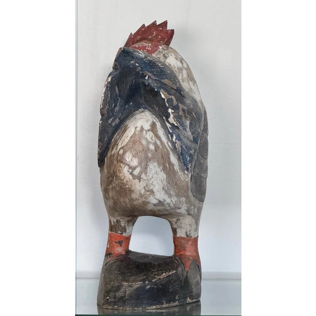 Mid 20th Century Rustic European Rooster Hand Carved & Painted Wood Figurine For Sale - Image 5 of 11