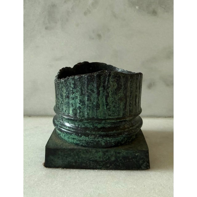 Vintage Green Metal Candle Holder For Sale - Image 4 of 7