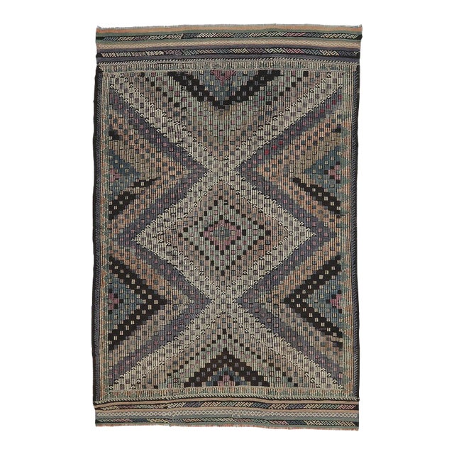 Mid 20th Century Vintage Embroidered Turkish Kilim Rug For Sale
