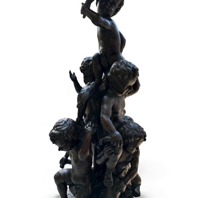 19th Century Monumental Large Scale Italian Carved Wood Putti Pedestal Sculpture For Sale - Image 5 of 10