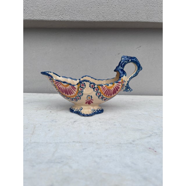 French Country French Faience Saucer Signed Henriot Quimper Circa 1940 For Sale - Image 3 of 5