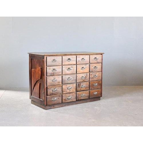 Ironmongers Shop Counter Drawers Circa 1910s - Solid pine and Larch with original cast iron handles - Decorative carved...