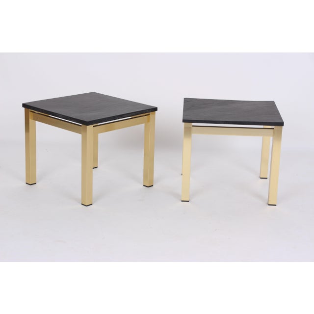 Mid-Century Modern Coffee Tables in Brass-Plated Metal with Black Slate Tops, 1970s, Set of 2 For Sale - Image 3 of 9