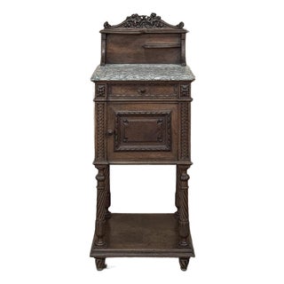 19th Century French Louis XVI Walnut Marble Top Nightstand For Sale
