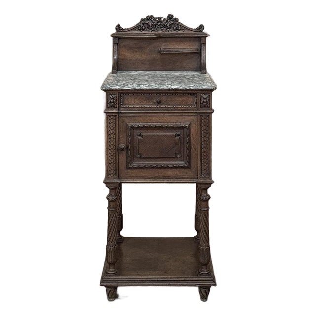 19th Century French Louis XVI Walnut Marble Top Nightstand For Sale