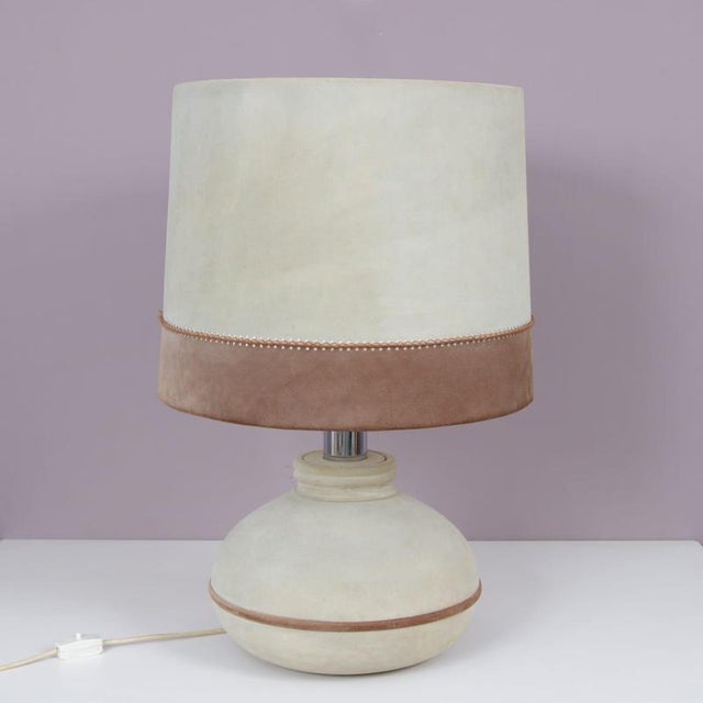 Suede Upholstered Table Lamp, France, 1970s For Sale - Image 6 of 7