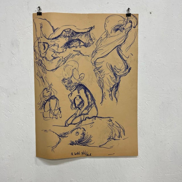 1960s Myrna Nobile Nude Art Drawing #2 on Paper 3/5/65 Signed For Sale - Image 9 of 9