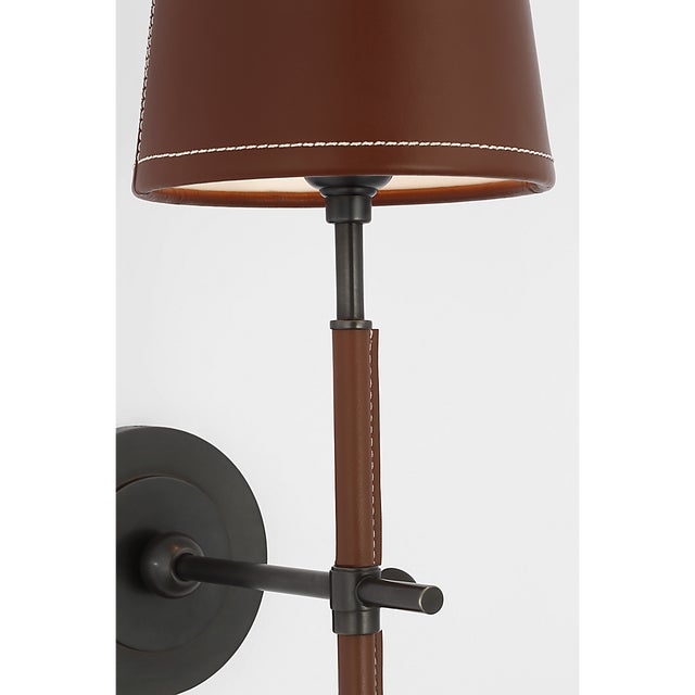 Modern Thomas O'Brien for Visual Comfort Signature Bryant Wrapped Sconce in Bronze and Saddle Leather with Saddle Leather Shade For Sale - Image 3 of 5