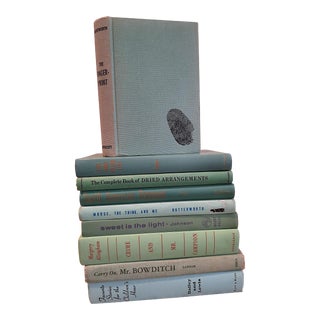 Vintage Books Bookstack Green Blue Aqua Sage Library For Sale