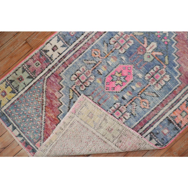 Blue Vintage Zabihi Collection Turkish Lavender Pink Anatolian Small Rug - 2'7" x 3'11" For Sale - Image 8 of 8
