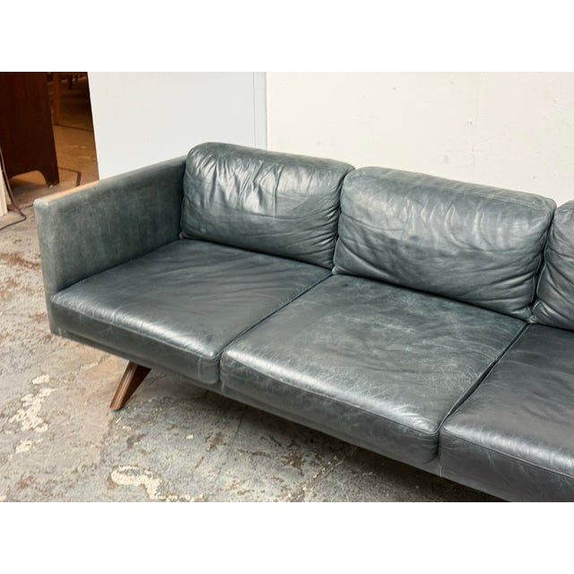 Wood West Elm Brooklyn Leather Sofa For Sale - Image 7 of 12