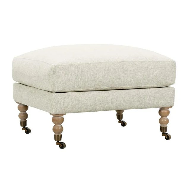Textile Greta Ottoman, Cream Linen For Sale - Image 7 of 7