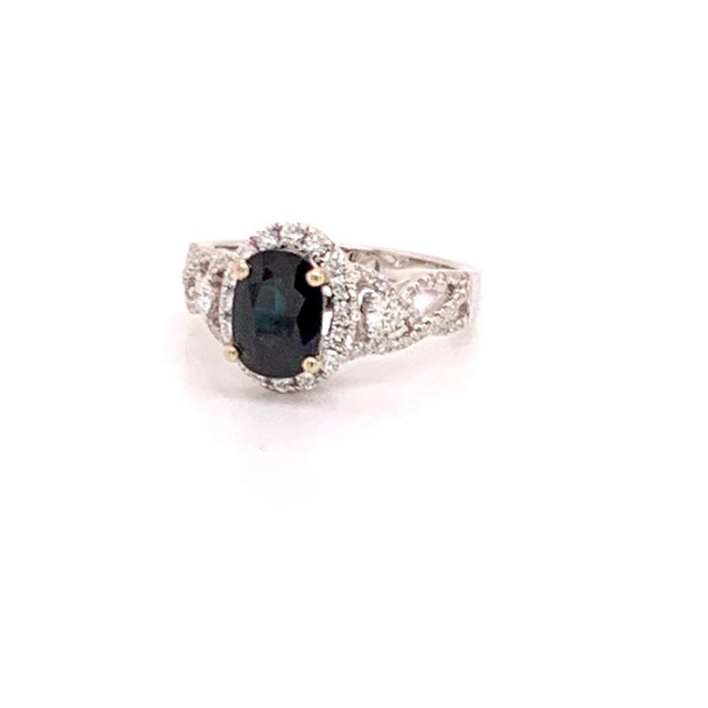 Traditional Natural Sapphire Diamond Ring 6.5 18k White Gold 2.59 TCW Certified For Sale - Image 3 of 7