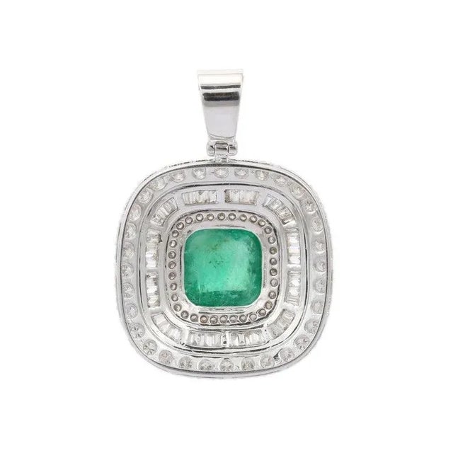 Not Yet Made - Made To Order 7.57ct Emerald Halo Pendant Necklace in 18k White Gold by VRJewels For Sale - Image 5 of 9