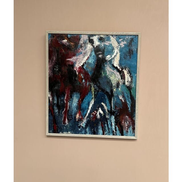 Original abstract oil on canvas – “häst” by e. L. Höglund – vintage & framed – 60 × 69 cm (23.6" × 27.2") a vibrant and...