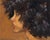 This oil painting features a profile of a young woman, her voluminous, dark curls contrasting against a warm, golden...