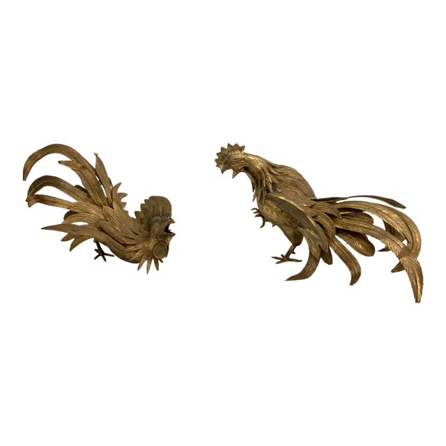 Bronze Fighting Rooster Figurines - a Pair For Sale