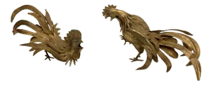 Bronze Fighting Rooster Figurines - a Pair