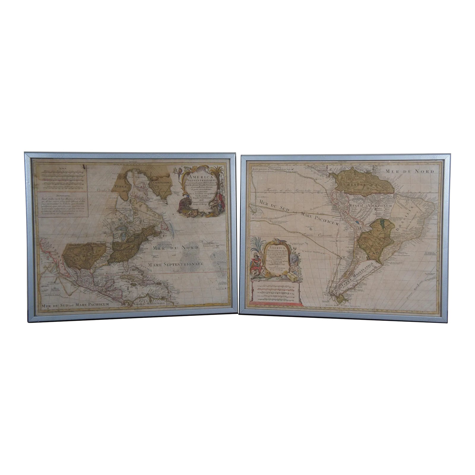 Antique 18th Century Lotter Septentrionalis Meridionalis American Maps ...
