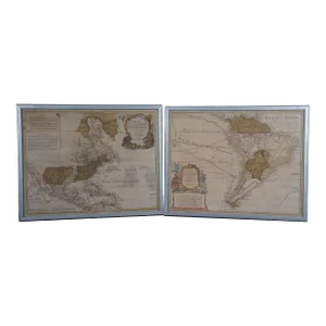 Antique 18th Century Lotter Septentrionalis Meridionalis American Maps- Set of 2