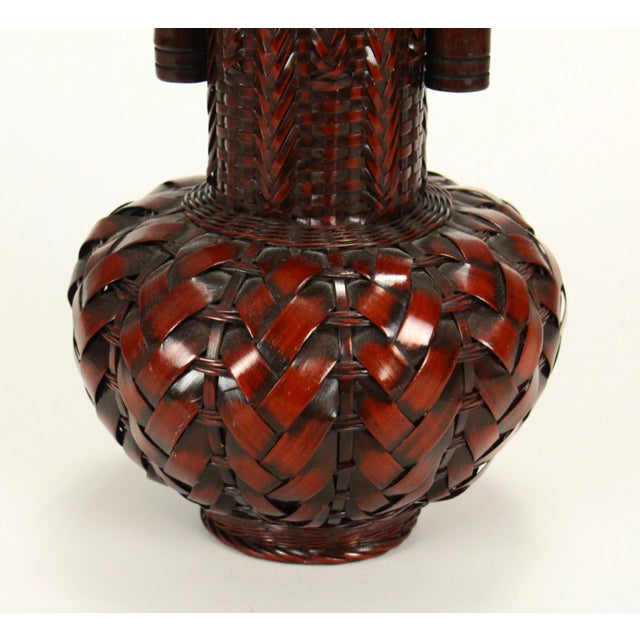 Early 1900s Japanese Woven Bamboo Ikebana Vase Bottle Shaped With Porcelain Insert For Sale - Image 9 of 9