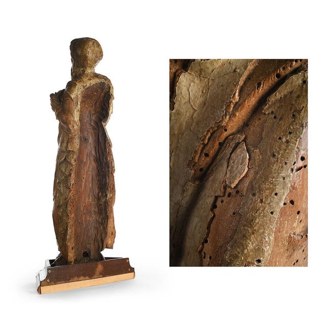 Carved Wooden Statue of Holy Person, 17th Century For Sale - Image 3 of 6