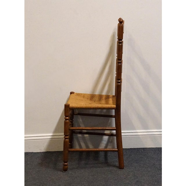 Brown High End Vintage Solid Hard Rock Maple Colonial Early American Ladder Back Dining Side Chair W. Rush Seat For Sale - Image 8 of 10