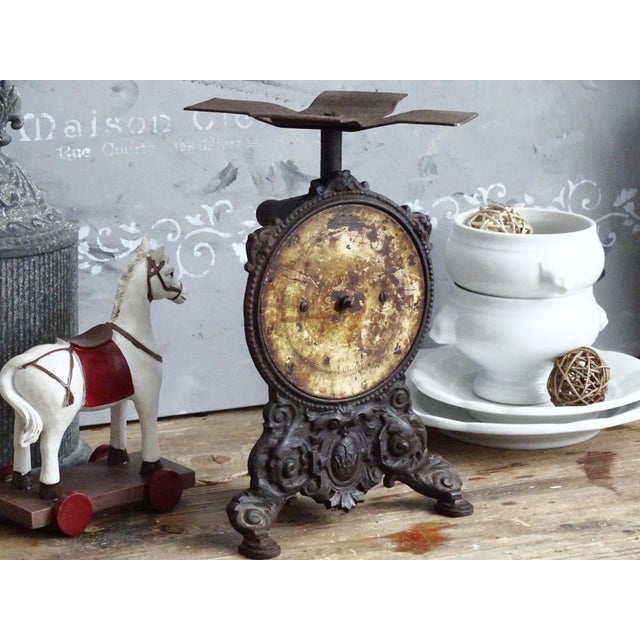 Shabby Chic Antique Iron Kitchen Scale Wirtschafts, Ornate Household Scale For Sale - Image 3 of 12