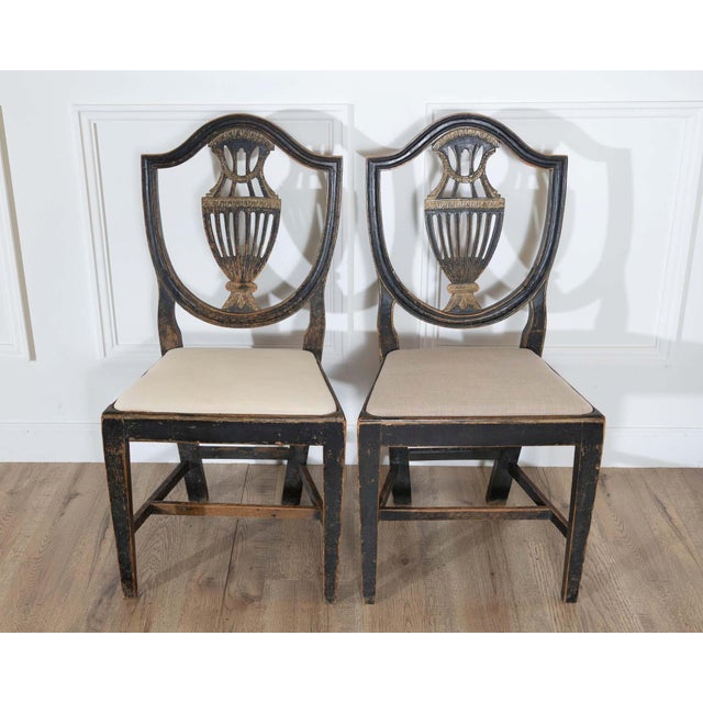 Set of Four 19th Century Swedish Blackened Wood and Gilt Lyre-Back Chairs For Sale - Image 16 of 18