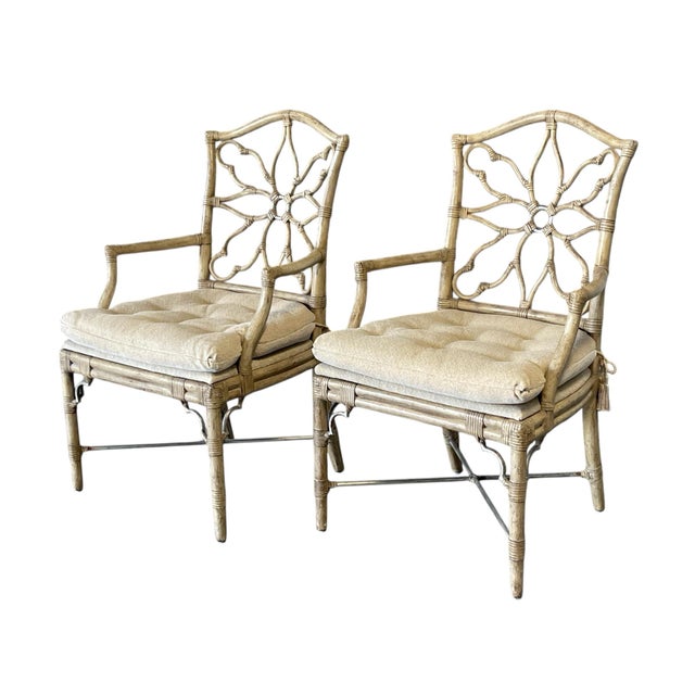 Ferguson Copeland Ferguson Copeland Pavillion Dining Chairs, Set of Six, Fretwork Rattan, Target Back, Vintage For Sale - Image 4 of 12