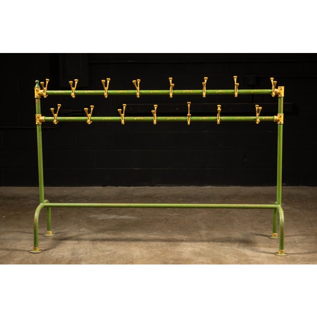 Industrial Mid-20th Century Schoolhouse Coat Rack in Green and Yellow For Sale - Image 3 of 7