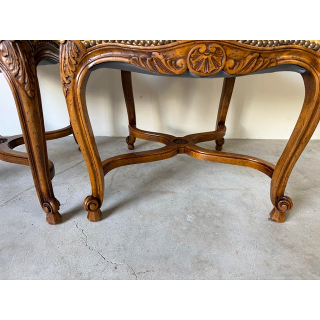 Vintage French Gilles Nouailhac Louis XV–Style Carved Wood & Cane Back Dining / Accent Chairs – Pair For Sale - Image 10 of 12