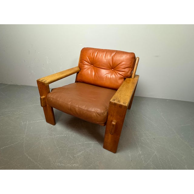 Wood Mid-Century Brutalist Bonanza Armchair in Cognac Leather with Wooden Frame by Esko Pajamies, Finland, 1960s For Sale - Image 7 of 8