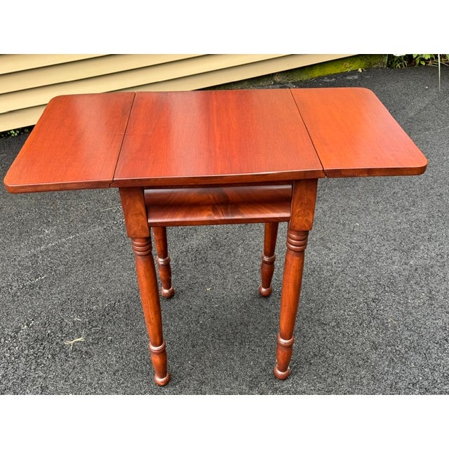Wood Antique Federal Period 1 Drawer Cherry and Flame Mahogany Dropleaf Work Table For Sale - Image 7 of 8
