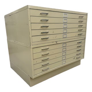 Safco Steel Flat File Double Cabinet With Ten Drawers For Sale