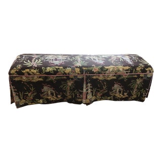 Contemporary Chinoiserie Upholstered Bench For Sale