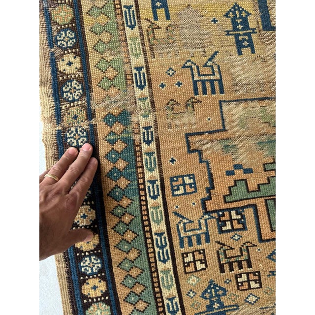 Cashew-Nude & Kiwi Antique Caucasian Lesghi Star GEM Collector's Art Piece Rug 3.5 x 5 For Sale - Image 9 of 12