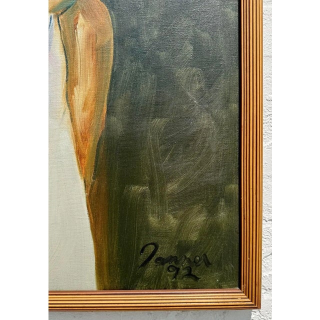 Vintage Boho Original Portrait Painting on Canvas For Sale In West Palm - Image 6 of 11