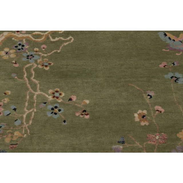 2010s Rug & Kilim’s Chinese Art Deco Inspired Rug, Green With Cherry Blossom Florals For Sale - Image 5 of 8