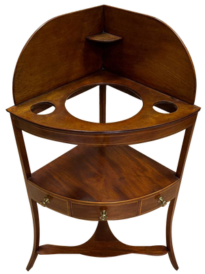 Antique Corner Washbasin in Mahogany with Boxwood Inlay, England, Set of 3