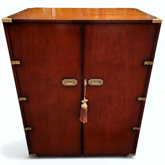 Mid-Century Campaign Style Tooled Leather Top Magic Box Desk For Sale - Image 4 of 11