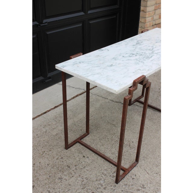 Vintage Art Deco Modern Skyscraper Iron & Carrera Marble Console Table For Sale - Image 4 of 8