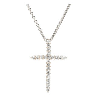 0.10ctw Diamond Cross Necklace, 18k White & Yellow Gold, Length 16 In For Sale