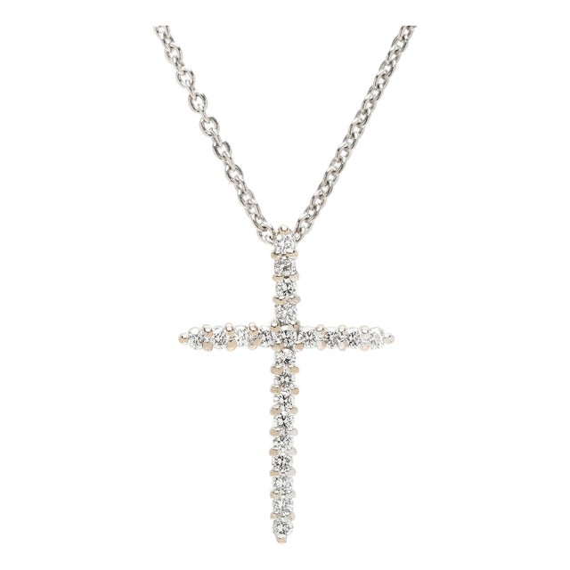 0.10ctw Diamond Cross Necklace, 18k White & Yellow Gold, Length 16 In For Sale