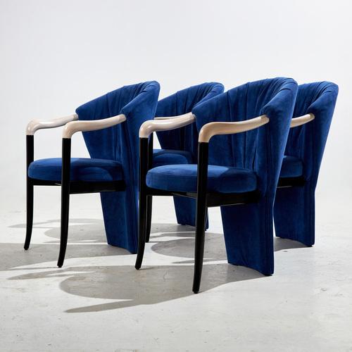 Exclusive style and Italian design. Elegant dining chair on black lacquered base and velvet upholstery from the 1980s...