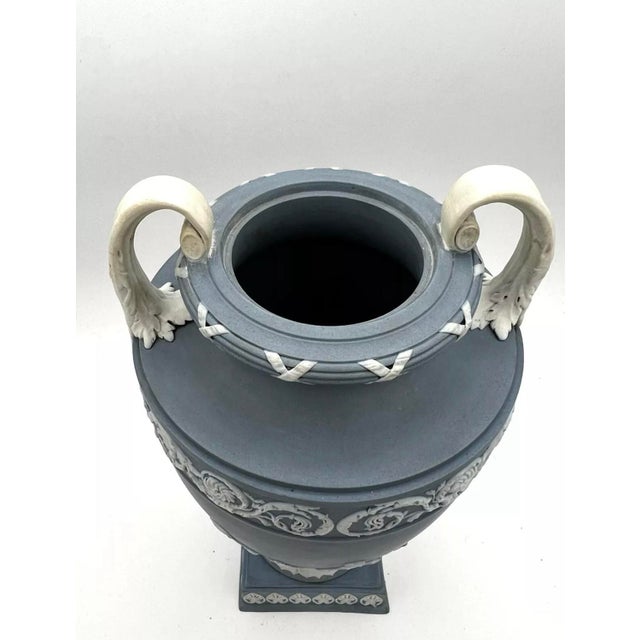 18th Century Rare Late 18th Century Antique Wedgwood Urn in Pale Blue and on a Pedestal Base For Sale - Image 5 of 13