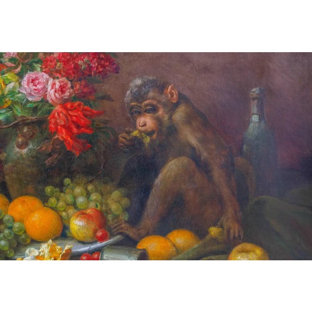 Paint Edmond Louis Maire (French, 1862-1914) a Monkey Still Life Painting, 1904 For Sale - Image 7 of 10