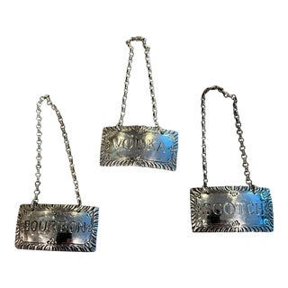 1940s Williamsburg Sterling Stieff Decanter Alcohol Labels- Set of 3 For Sale