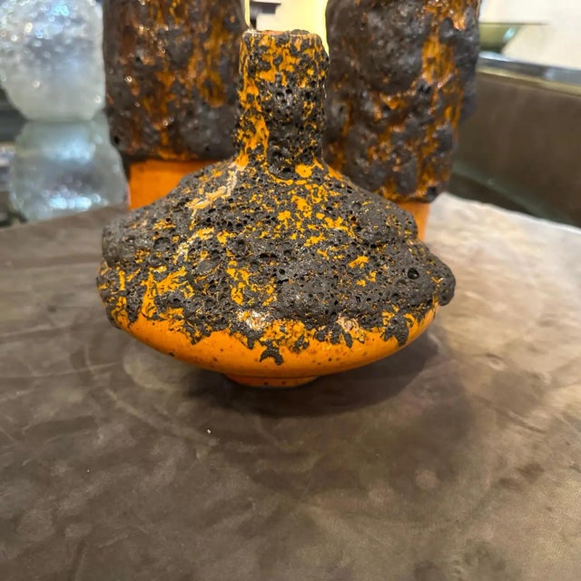 Orange Three 1980s Modernist Orange and Black Fat Lava Ceramic German Vases For Sale - Image 8 of 12