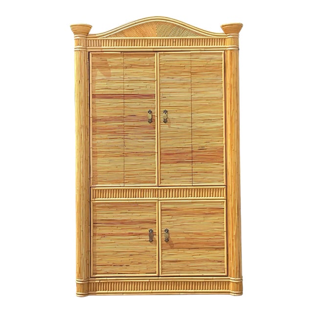 Late 20th Century Vintage Coastal Pencil Reed Armoire For Sale